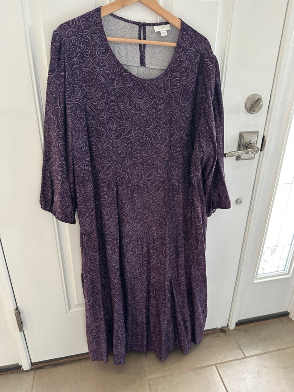 J. Jill Purple Paisley Tiered Long Sleeve Midi Dress